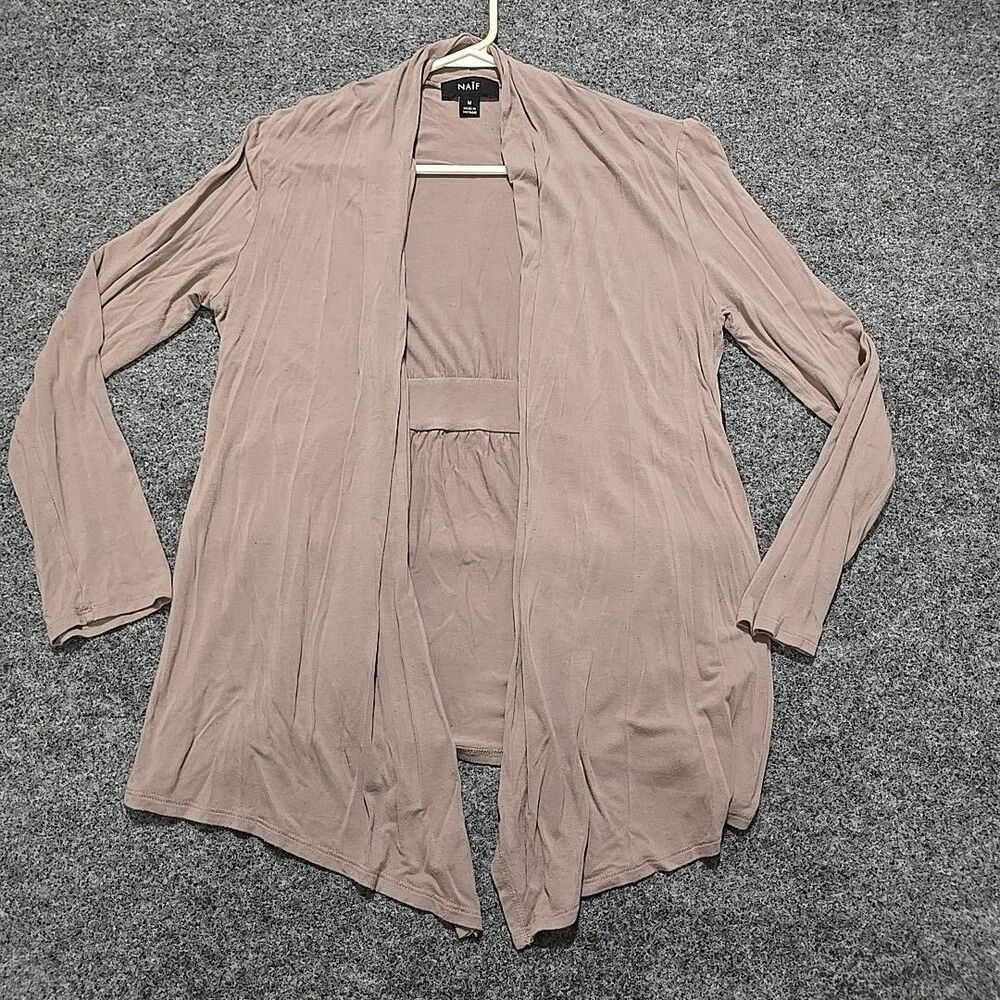 Naif Open Cardigan Coverup SzM Taupe Y2K Lightweight Soft Rayon Basic Capsule
